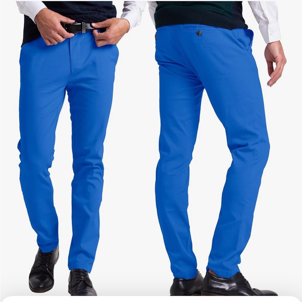 Blue Chinos with Classic wide Leg and Flat Front